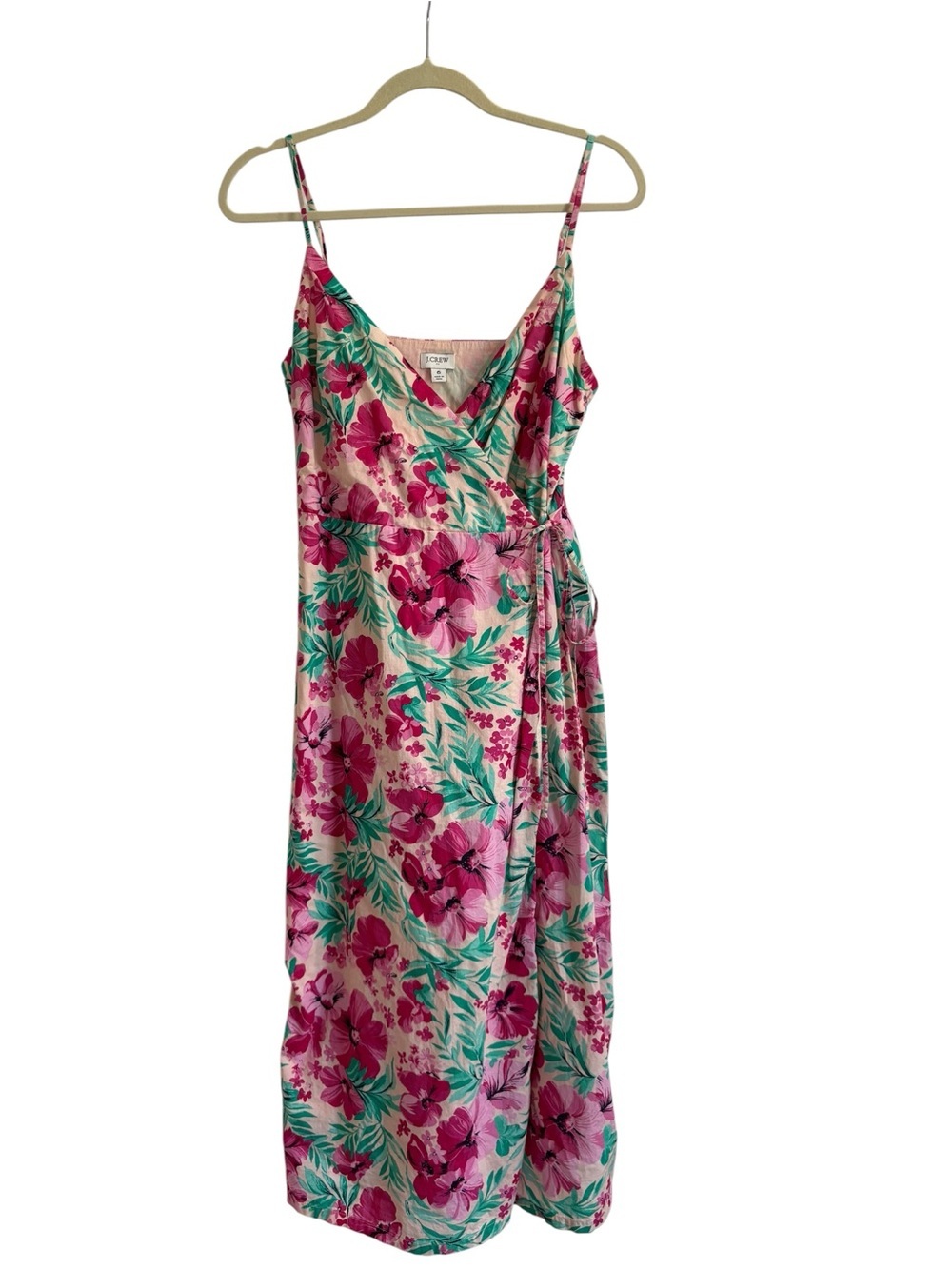 J.Crew Floral Wrap Midi Dress Size 6 Pink Tropical Floral 100% Cotten